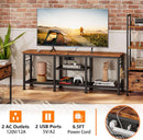 Rustic Brown TV Stand With Power Outlets For 55 Inch TVs