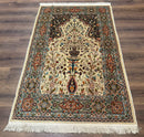 Rare Turkish Hereke Silk Rug 3x5, Tree of Life Persian Vase Design, Very Fine 440 KPSI, Signed