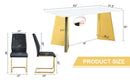 Table and chair set.63'x31.5x30' Luxurious Snow Mountain Patterned Sintered Stone Table with Golden Stainless Steel Butterfly Legs.Paried With 4 Black High-quality PU Chairs With Arched Metal Legs.