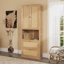 2 Doors Bookshelf with USB Port and 3 Drawers Side Cabinet Storage Shelves, Natural