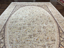 Aubusson Rug 10x14, Wool & Silk Highlights Hand Knotted Vintage Carpet, Birds Flowers, Fine Details, Elegant