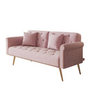 Velvet Sofa Bed with Nail Head Trim and Matching Throw Pillow, Pink, 69.7-inch
