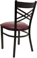 Set of 2 Hercules Burgundy Vinyl XBack Metal Dining Chairs for Restaurants Durable Steel Frame