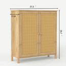 Mid-Century Modern Storage Cabinet with Woven Rattan Doors & Adjustable Shelves - Perfect for Living Room & Dining Room