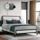 Full size Bed with White Boucle fabric Headboard,Champagne Silver+Black Frame