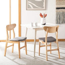 Dining Chair Set Of 2 With Grey Cushions And Natural Wood