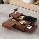 ITALIAN RETRO-Inspired Acacia Wood Storage Coffee Table, Brown & Black, MDF & Acacia, 35x35 inches