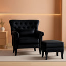 Elegant Black Velvet Wingback Chair With Ottoman Set