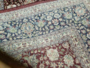 Persian Rug 9x12, Floral Allover, Very Fine, Handmade, Room Sized Oriental Carpet, Sino Persian, Maroon and Navy Blue