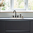 Two-Handles Matte Black & Rose Gold Widespread Kitchen Faucet with Side Sprayer - AK96866-BLRG