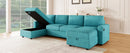 Convertible U-shaped Sectional Sofa with Storage Chaise Lounges & USB Ports, Teal, Twill Polyester, 103.9'