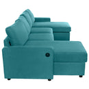 Convertible U-shaped Sectional Sofa with Storage Chaise Lounges & USB Ports, Teal, Twill Polyester, 103.9'