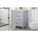 30' Bathroom Vanity with Sink, Bathroom Cabinet with A Door, Three Drawers, Solid Wood Legs & MDF Board, Adiustable Foot Pads, Grey (Other Color: N725P195409K)