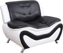 3 Piece Aldo Modern Faux Leather Sofa Set Black And White With Sofa Loveseat And Chair