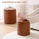 Dark Brown Faux Leather Round Storage Ottoman