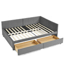 Full Size Upholstered Tufted Bed Frame with Two Drawers, Sofa Bed Frame with Comfortable Backrest and Armrests, Velvet, Grey(79.5''x58''x25'')