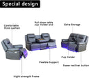 Power Leather Recliner Sofa Set Grey LED Lights Modern