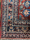 Antique Persian Bijar Rug 9x12 - Allover Motif, Red & Blue