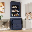[Assembly Video Provided] TOPMAX Modern 83.7inch High Kitchen Pantry, Freestanding Tall Kitchen Hutch with Faux Marble Top,Cupboard Cabinet with 5 Storage Drawers and Adjustable Shelf, Set of 2, Blue