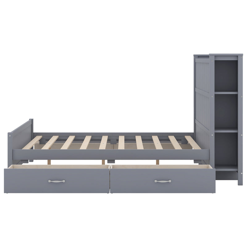 Full Size Platform Bed with Drawers and Storage Shelves, Gray