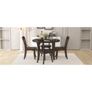 TREXM 5-piece Dining Set, Retro Simple Round Table and 4 Chairs with X-shaped Backrest for Kitchen, Dining Room and Living Room (Espresso)