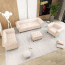 Beige Velvet Sectional Sofa Set With Button Tufting