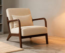 White Linen Upholstered Armchair With Premium Wood