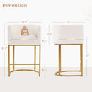 27 Inch Counter Height Bar Stools With Backrest And Arms Gold Metal Frames Beige Linen Upholstery