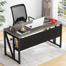 Gray L-Shaped Desk 55 Inch With Storage Cabinet For Office