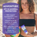 Badger Reef Safe Mineral Sunscreen, SPF 50, 98% Organic with Zinc Oxide, Non Toxic, Water Resistant, Unscented & Hypoallergenic, Broad - Spectrum, For Adventure & Sport, 2.9 fl oz (2 Pack)