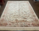 Large Turkish Silk Rug 8x10, Ivory, Hunting Design, Bamboo Silk, New