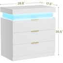 Nightstand with Charging Station and LED Lights,Night Stand with Sliding Top for Bedroom,Bedside Table with Drawers,Modern End Side Table,White.28.8''W x 17''D x 30.5''H.