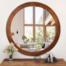 30 Inch Walnut Round Wall Mirror Rustic Style