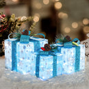 Set of 3 Christmas Lighted Gift Boxes, Blue Snowflake Boxes for Xmax
