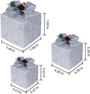Set of 3 Christmas Lighted Gift Boxes, Silver Tinsel Boxes for Xmas Decor