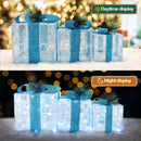 Set of 3 Christmas Lighted Gift Boxes, Blue Snowflake Boxes for Xmax