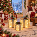 Set of 3 Christmas Lighted Gift Boxes, Warm White Tinsel Boxes, Xmas Decor