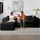 Black Corduroy Cloud Sectional Sofa, 107" L-Shape