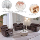 Power Recliner Sofa Set With LED Leather 3 Piece Brown Living Room