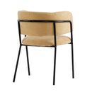 Modern Upholstered Arm Dining Chair Set of 2, Yellow Fabric, Metal Legs