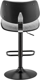 Grey Faux Leather Swivel Bar Stool With Adjustable Height