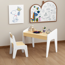 Kids Table Set with One Chair, Wooden Children Study Table, 2-8  Age Kids Funiture , White+Natural