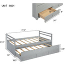 Twin Size Bed with Headboard, Footboard, Trundle and Three Storage Drawers, Twin Size Pine Wood Bed with Headboard, Footboard,Grey
