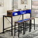 59 inch bar table, dining table, sofa table with power socket and LED light, 3 saddle stools, 4-piece bar table and chairs set for living room, dining room and kitchen