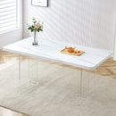 Modern minimalist white dining table, striped MDF tabletop, acrylic table legs. Computer desk. Dining table. Suitable for restaurants, living rooms, and kitchens. F-1298