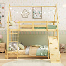 Twin Over Queen Bunk Bed With Climbing Nets Ramp Natural