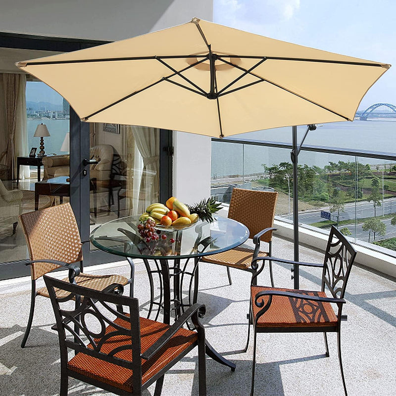 Cantilever Hanging Umbrella Rotation Patio Offset Umbrella without Weight Base, Beige