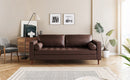 Mirod Mid-Century Modern PU Leather 3-Seat Sofa, Tufted Design, Solid Wood Legs, 2 Bolster Pillows, Comfortable Couch for Living Room & Home Office