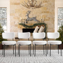 White Boucle Upholstered Dining Chairs With Cushions