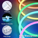 SLNR01 Dotless COB 2.2W/ft 6mmx12mm Smart Bluetooth RGB Neon LED Strip Light DC12V 36W IP65 Outdoor Rated Dimmable Low Voltage Silicone Rope Light with Mounting Clips and Screws